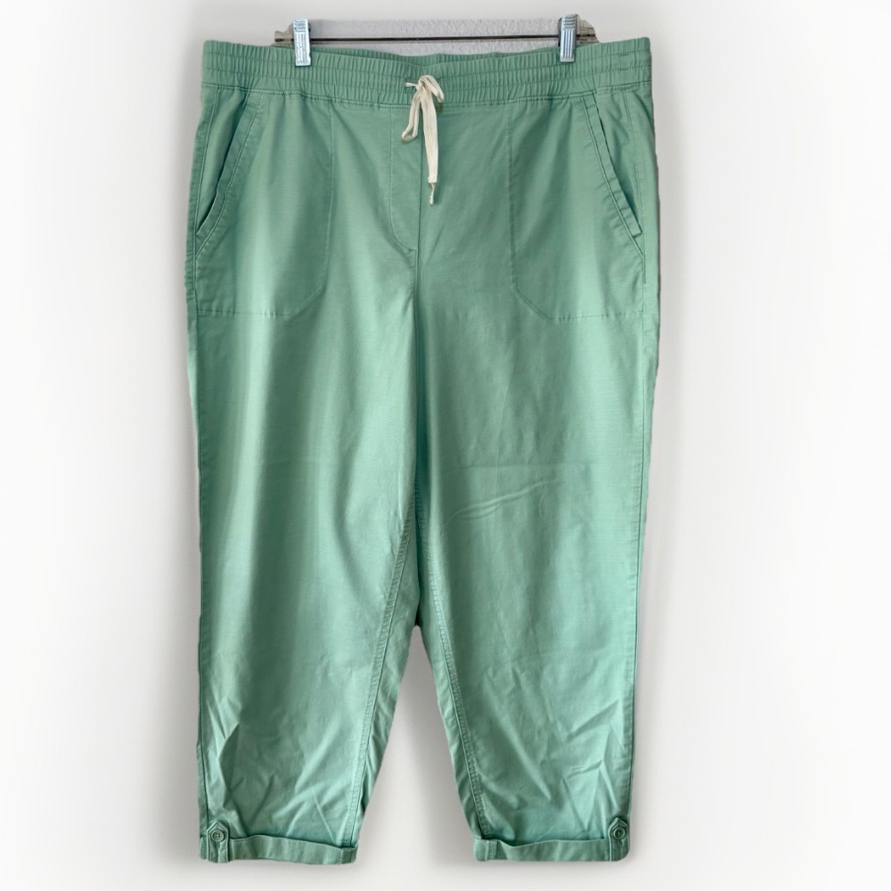 Talbots Women's Pullon Pants Size XL Green Cuffed Tapered Cotton Blend Casual
